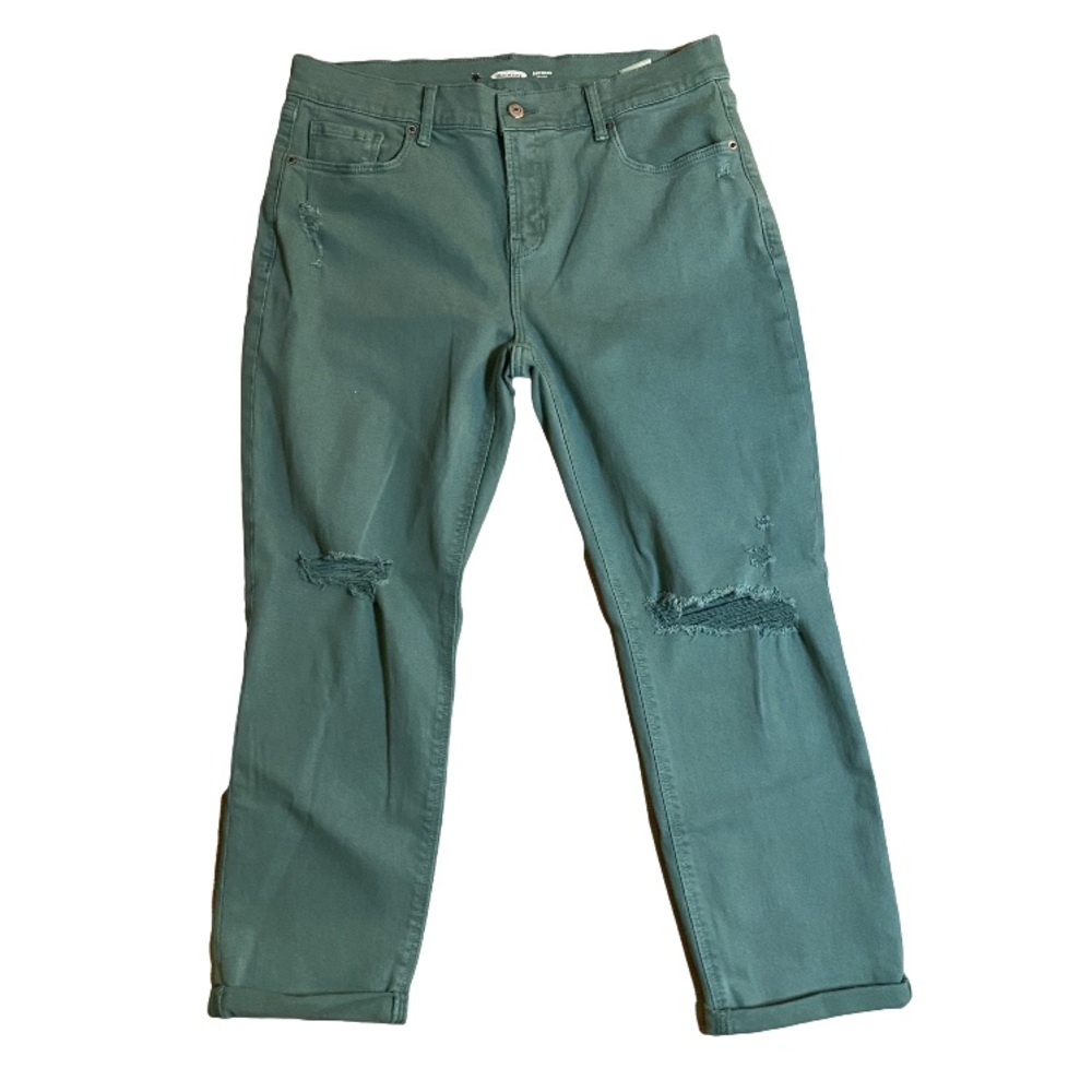 NWOT Old Navy Turquoise Mid Rise Boyfriend Distressed Denim Jeans Size 10‎ - Picture 4 of 13